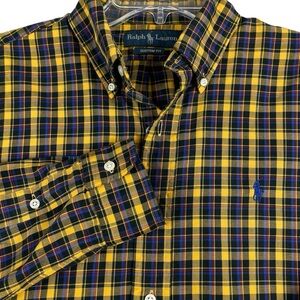 Men's Ralph Lauren Custom Fit Multi-Colored Plaid‎ Long Sleeve Medium 0056
